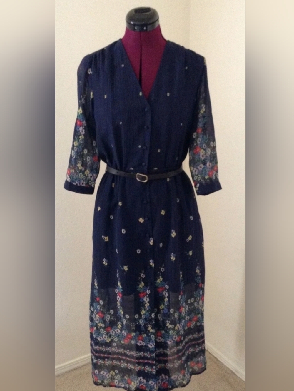 Women's SEA NEW YORK  Navy Floral SILK Blend Midi Size 6